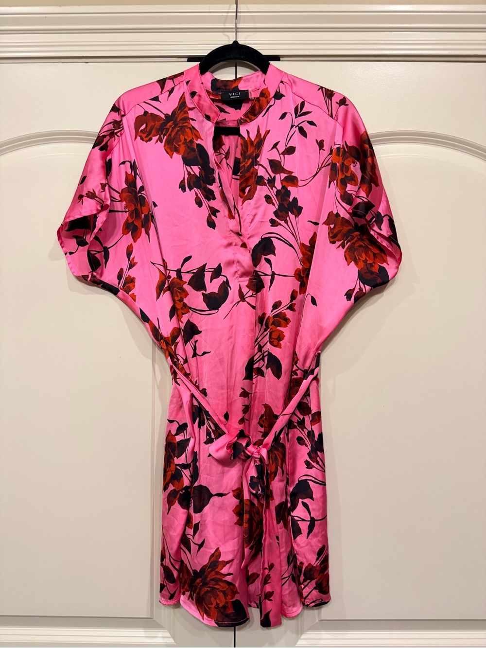 Vici Hot Pink Floral Tie-Waist Mini Dress